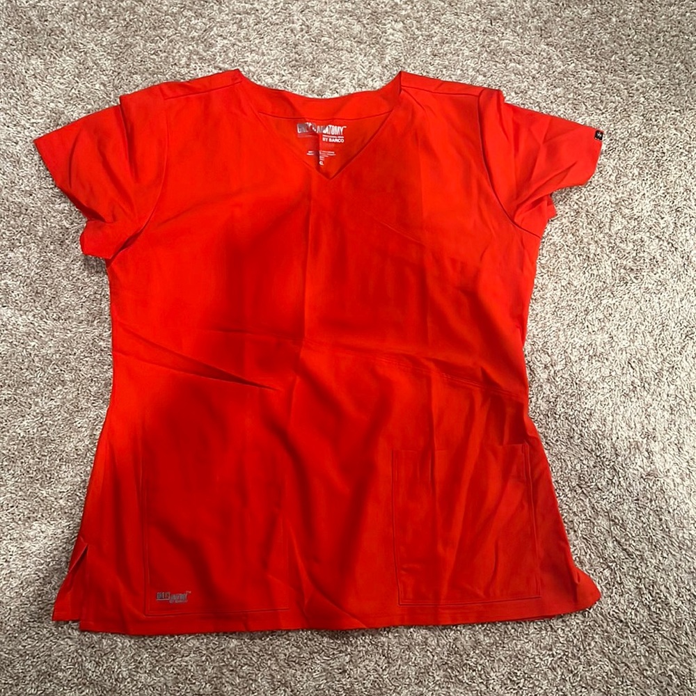 Grey anatomy bright red scrub top